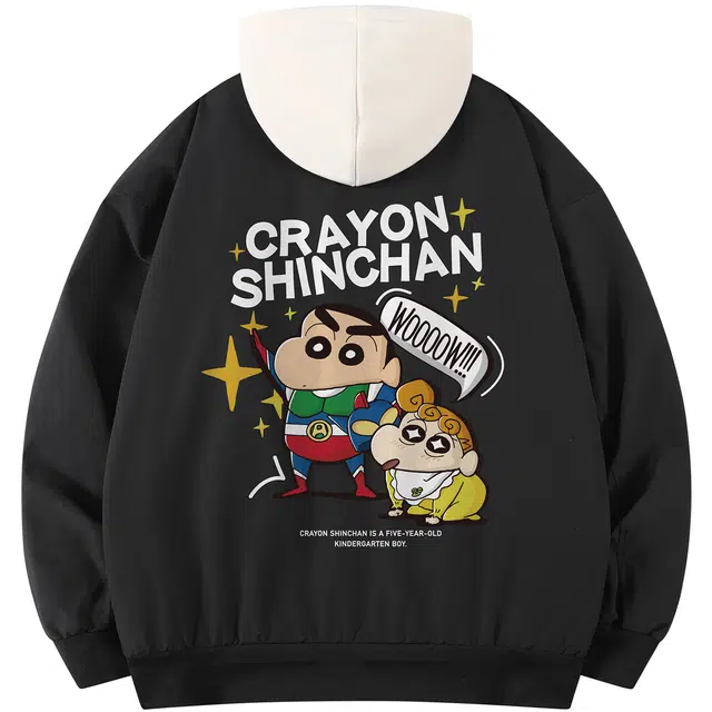 蜡笔小新 卡通动漫字母印花休闲宽松连帽夹克外套 男女同款