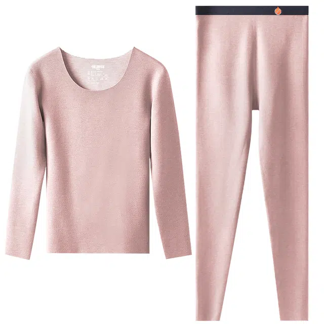 恒源祥 休闲纯色圆领长袖上衣裤子保暖套装 女款