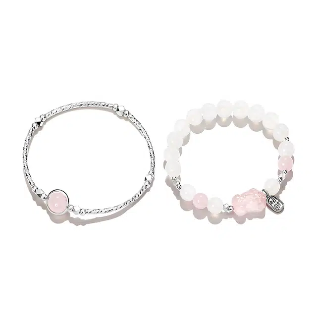 饰伴 国潮 貔貅叠戴 两件套  新中式 粉晶 玛瑙 手串 女款