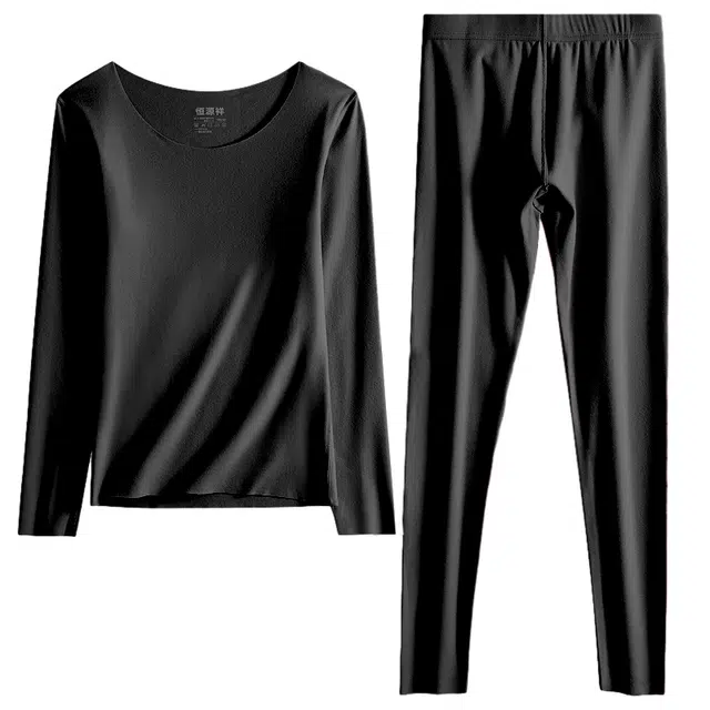 恒源祥 纯色圆领长袖无痕抑菌双面磨毛暖蓄热锁温打底秋衣秋裤保保暖套装 女款