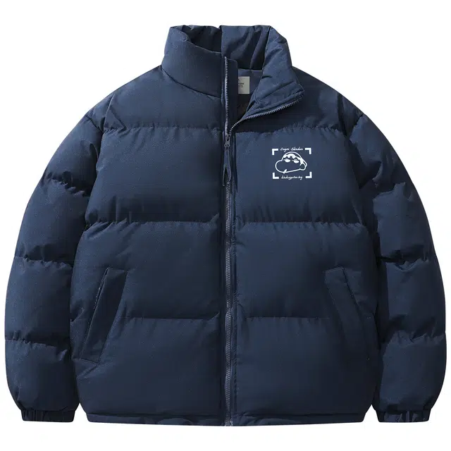 蜡笔小新 趣味嘻哈小新字母印花立领保暖加厚休闲面包外套棉服 男女同款