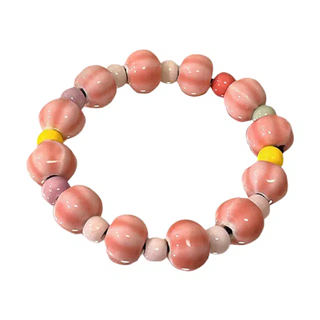 华髻 新中式逃之夭夭 小众设计童趣可爱甜酷叠戴粉嫩甜美可爱多巴胺元气少女萌妹小清新甜美 陶瓷 手串 女款