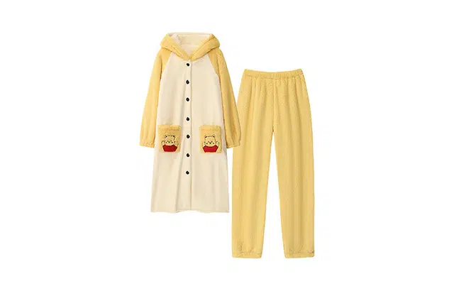 橡柠派 冬季可爱小熊保暖情侣款高级感时尚套装加绒加厚长袖长裤家居套装 男女同款