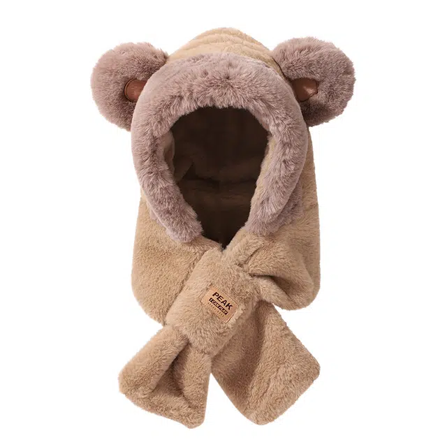 匹克 帽子围巾手套三合一 一体保暖小熊毛绒帽 帽子 男女同款情侣款
