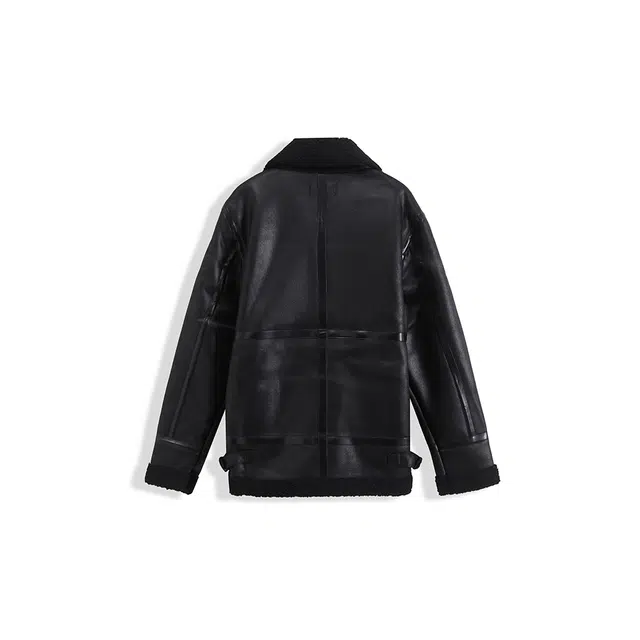 我是大卫 纯色机车服皮毛一体加厚夹克 男女同款 黑色