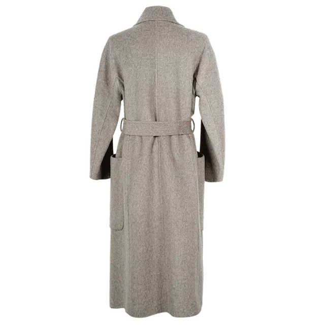 米思阳 复古纯色翻领大口袋收腰长款毛呢大衣 女款