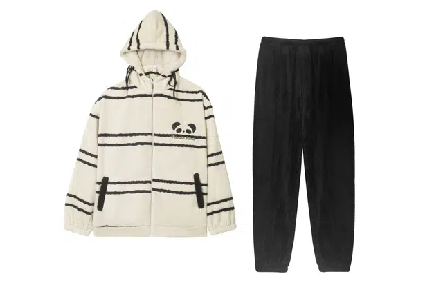 小情歌 家居服睡衣 珊瑚绒保暖睡衣男秋冬家居服男冬季长袖长裤男士可爱风连帽家居套装 男款 黑白条纹