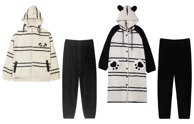 小情歌 家居服睡衣 珊瑚绒保暖睡衣男秋冬家居服女冬季长袖长裤男士女士可爱风连帽家居套装 情侣款 黑白条纹