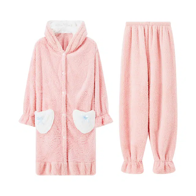 眠趣 可爱时尚 睡衣 睡衣睡袍套装舒适保暖 秋冬款 加绒加厚亲肤柔软睡衣睡袍 家居套装  女款