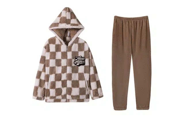 小情歌 家居服睡衣 珊瑚绒保暖睡衣女秋冬家居服女冬季大码长袖长裤女士连帽家居套装 女款 黄白格