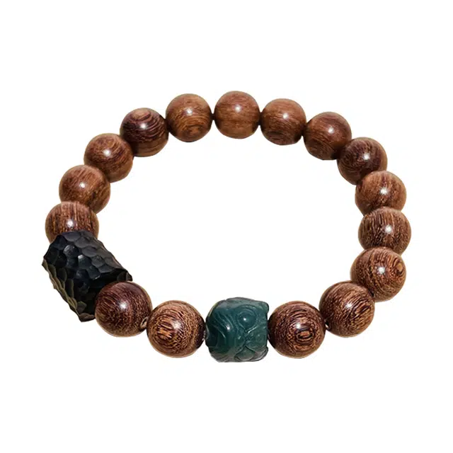 华髻 国潮醒狮转运珠一对 木雕新中式中国风清冷感 金丝楠木菩黑檀木 手串 男女同款情侣款