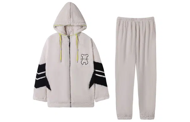 小情歌 家居服睡衣 珊瑚绒保暖睡衣女秋冬家居服女冬季大码长袖长裤女士连帽家居套装 女款 黑白拼色