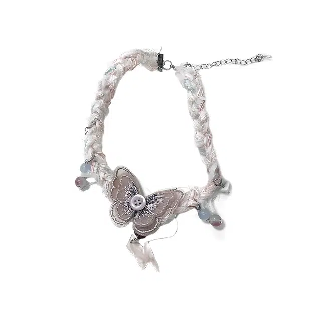 饰伴 小众巴胺毛线编织 辣妹高级感纽扣蝴蝶闪电 项链 女款