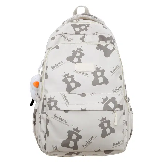 德力熊 美式复古轻便休闲大容量拉链开合 尼龙 双肩包 常规 男女同款情侣款 米白/灰色/黑色/蓝色/粉色