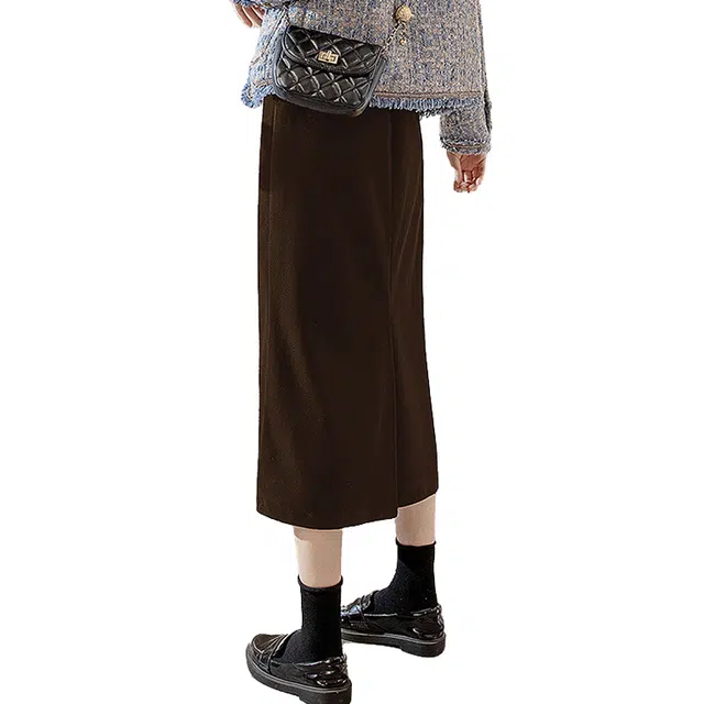 丝柏舍 高腰纯色显瘦半身裙中长款简约开叉休闲长裙 女款
