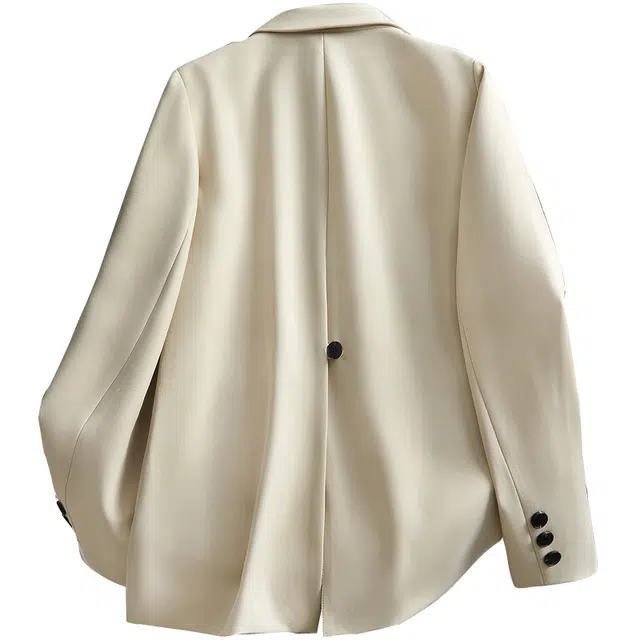 她池 休闲新款时尚单排扣后开衩长袖西装 女款 米卡其