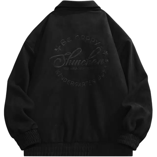 蜡笔小新 美式卡通小新环状字母刺绣休闲宽松翻领飞行员夹克外套 男女同款