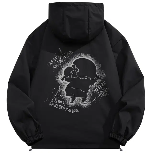 蜡笔小新 户外休闲运动卡通搞怪小新字母印花宽松防风夹克外套 男女同款