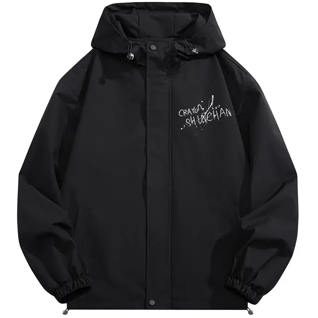 蜡笔小新 户外休闲运动卡通搞怪小新字母印花宽松防风夹克外套 男女同款