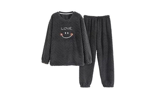 橡柠派 冬季笑脸圆领套头保暖男士高级感时尚套装加绒加厚长袖长裤家居套装 男款  高级灰