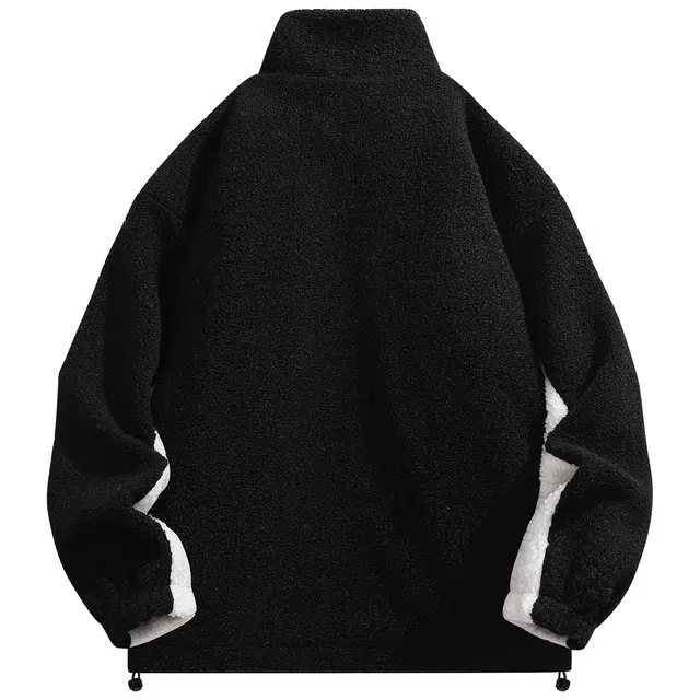 蜡笔小新 拼接撞色卡通小新徽标保暖加厚休闲宽松立领羊羔绒感外套 男女同款