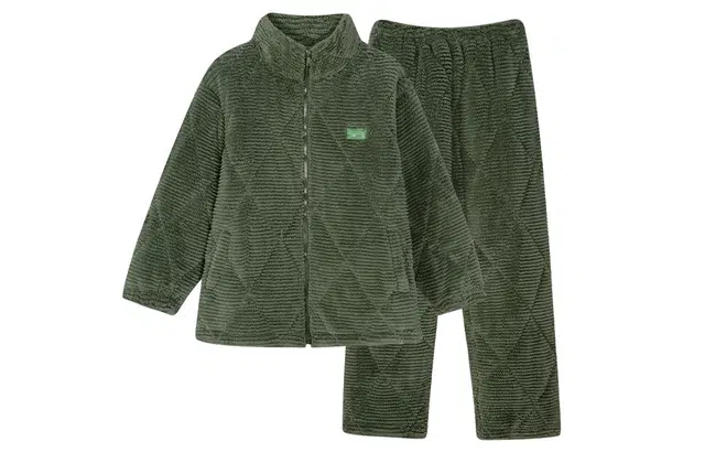 同语 睡衣三层夹棉珊瑚绒加厚冬季女士家居服法兰绒加绒可外穿套装 家居套装  女款  松绿
