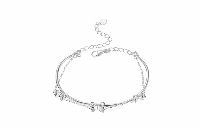 牧言 冷淡风小清新小众高级感 镂空交织藤蔓双层叠戴蝴蝶手饰 合金 荆棘玫瑰手链 男女同款情侣款