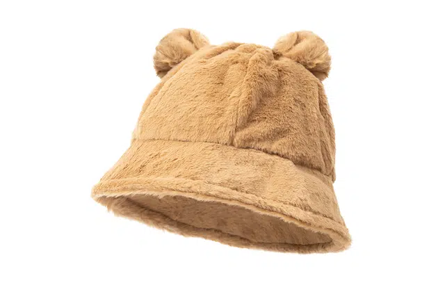 白卷 保暖可爱小熊毛绒 渔夫帽 男女同款情侣款