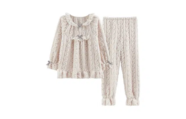 橡柠派 冬季可爱多蝴蝶结女士简约甜美套装加绒加厚长袖长裤 家居套装