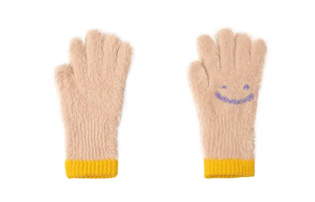 白卷 户外笑脸分指防寒保暖可触屏 绒线手套 男女同款情侣款