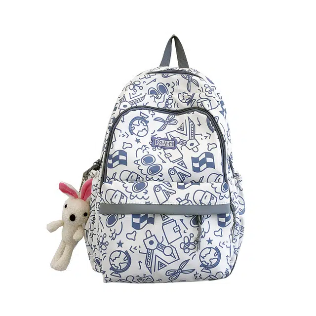 德力熊 涂鸦五色可选防水便携 尼龙 书包背包双肩包 常规 男女同款情侣款 黑/绿/蓝/紫/粉红