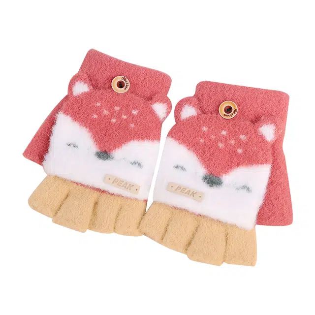 匹克 保暖御寒可爱卡通出行半指翻盖版 绒线手套 儿童款 多色