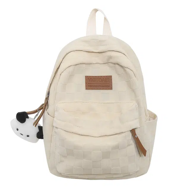 德力熊 马卡龙色四色可选轻便大容量便携 棉 书包背包双肩包 中号 女款 米白/黑/粉/蓝