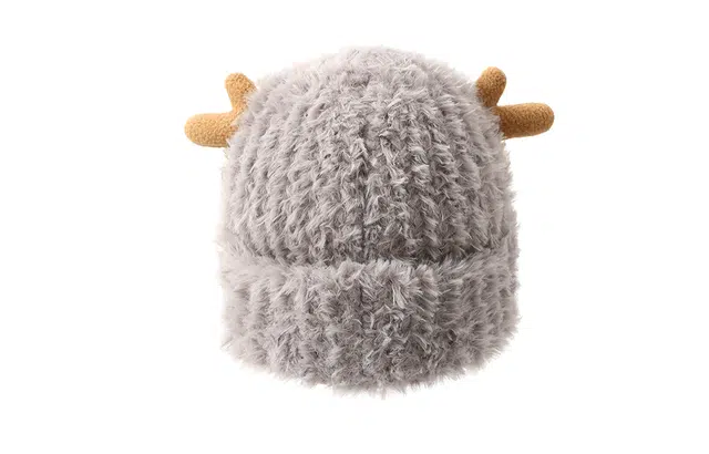 白卷 卡通鹿角保暖护耳可爱毛绒 绒线帽 男女同款情侣款