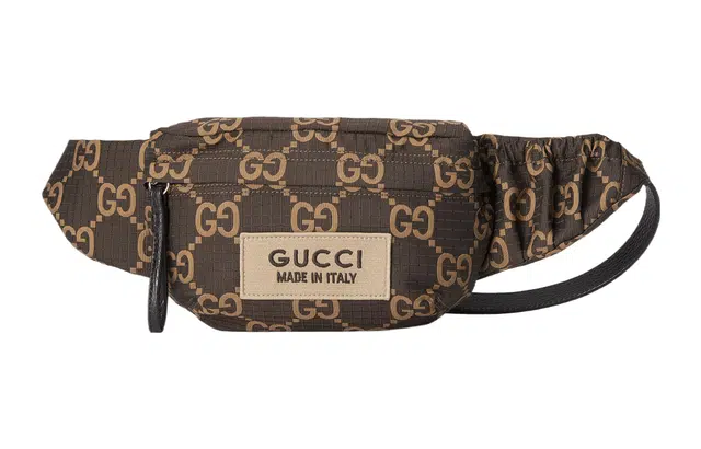 GUCCI Logo Zip Waist Bag Large Ebony Beige