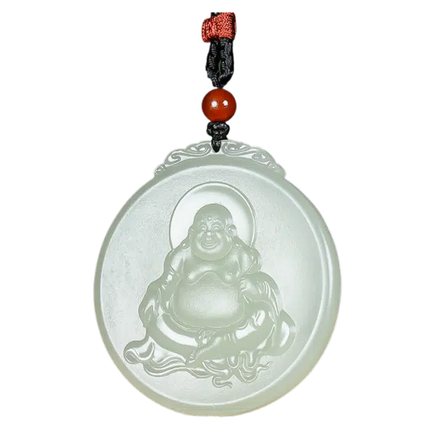 舒杰 平安如意弥勒佛 和田玉 项链 男女同款情侣款 青白玉