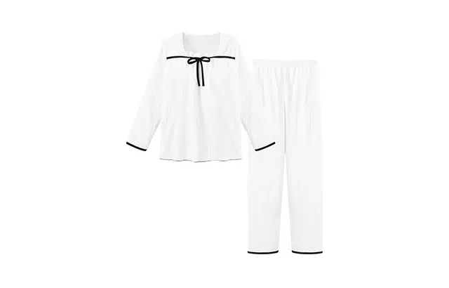 橡柠派 冬季小蝴蝶结女士简约甜美风套头方领套装加绒加厚长袖长裤内衣 女款