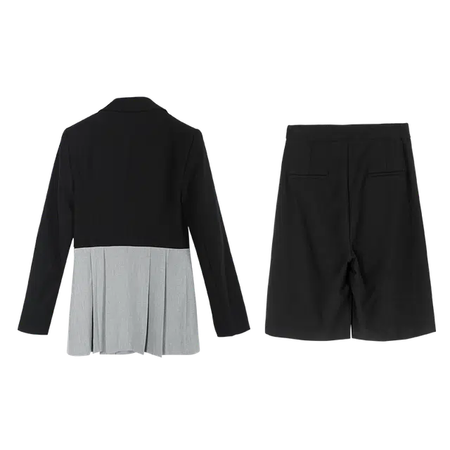 米思阳 撞色压褶西装纯色短款西装套装 女款 黑色