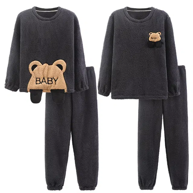 眠趣 睡衣可外穿简约时尚可爱 情侣睡衣家居服 长袖套装  学生男女秋冬 加绒加厚舒适保暖 家居套装 情侣款