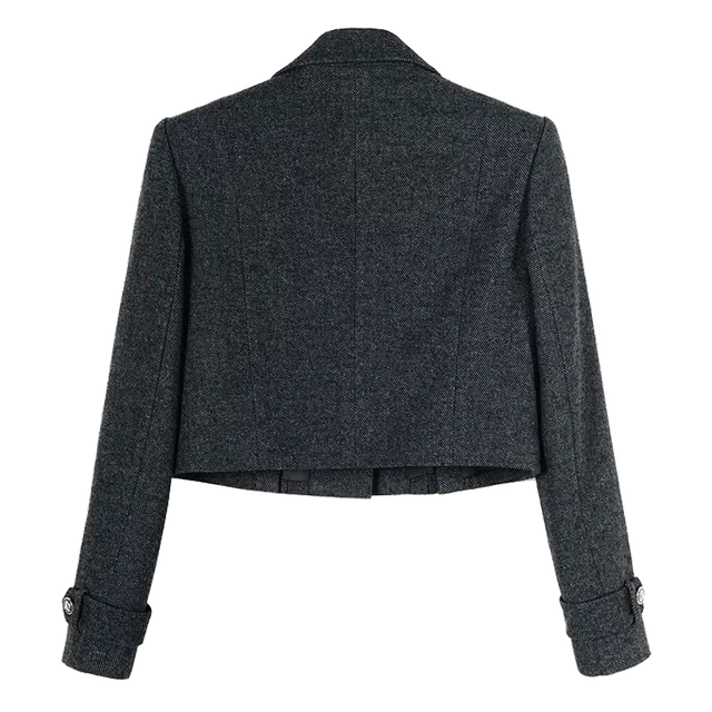 米思阳 纯色西装领一粒扣短款休闲截短外套 女款