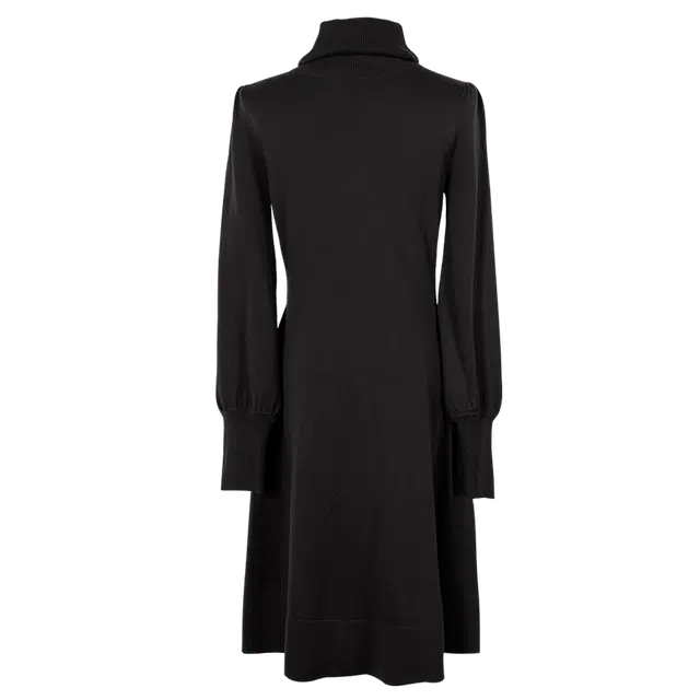 米思阳 纯色知性优雅泡泡袖修身长袖连衣裙