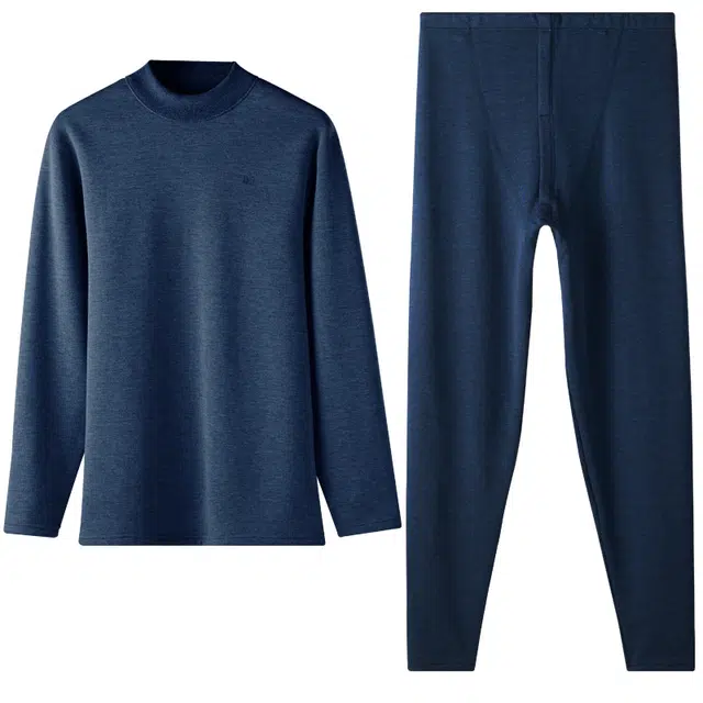 恒源祥 纯色加绒加厚套头长袖上衣抑菌松紧腰长裤保暖套装 男款