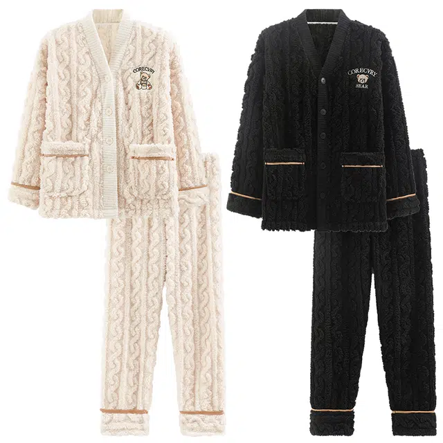 眠趣 睡衣可外穿简约时尚可爱亲肤舒适柔软 情侣睡衣家居服 长袖套装 加绒加厚舒适保暖家居服 家居套装  学生男女秋冬