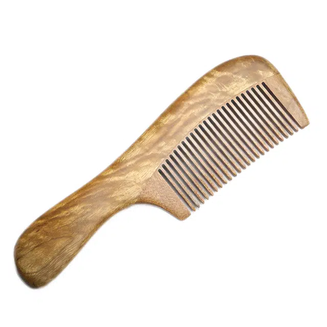 月印百川 水波纹手工打磨防静电原木本色 经络梳按摩 金丝楠木 梳子 男女同款情侣款 楠木