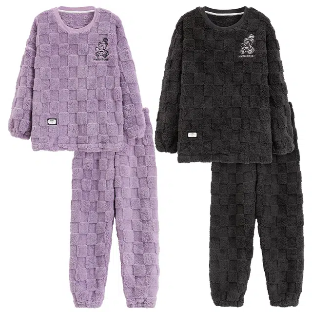 眠趣 睡衣可外穿简约时尚 情侣睡衣家居服 长袖套装 学生男女秋冬 加绒加厚舒适保暖 家居套装