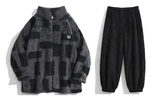 同语 珊瑚绒拉链款加厚加绒休闲可外穿家居服睡衣套装 男款 濡羽黑黛灰色