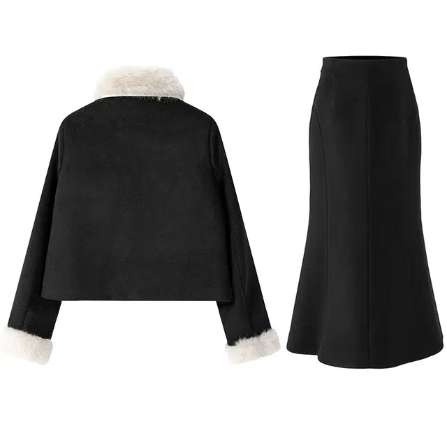 THREE Wool Coat and Skirt Set