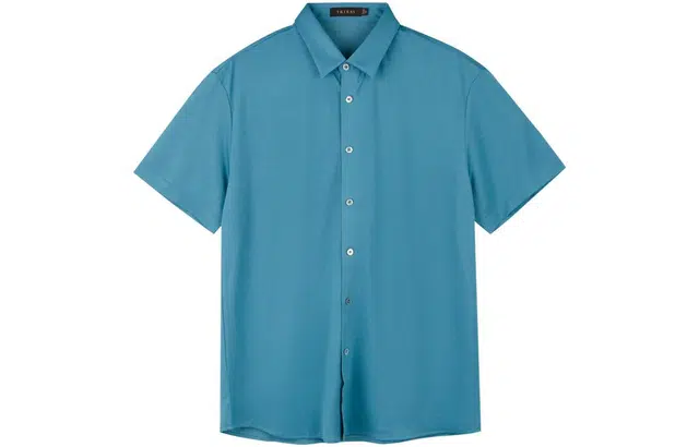 才子 纯色休闲单排扣短袖衬衫 男款 绿色