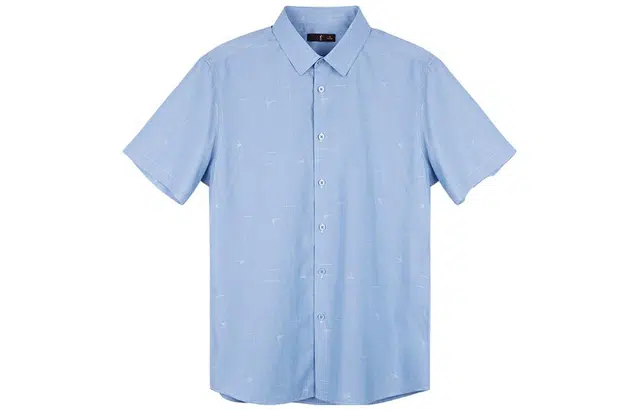 才子 满印尖领单排扣短袖衬衫 男款 蓝色