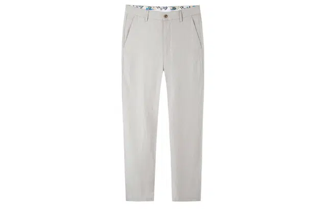 才子 男装清爽风系列 高端棉麻中腰纯色 舒适透气休闲裤 男款 浅卡色